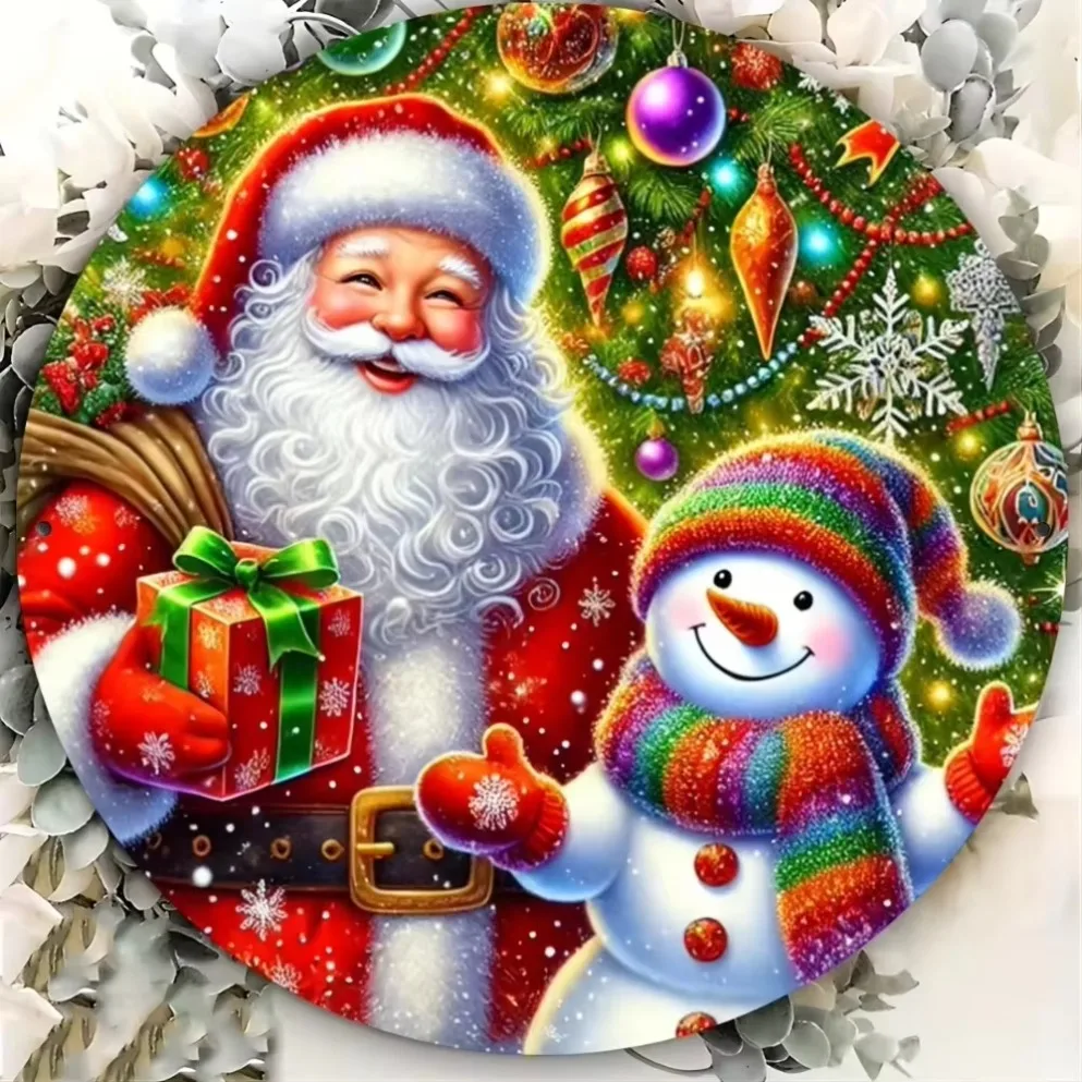 Metallschild, Metallschild „Weihnachtsmann und Schneemann“ – perfekt für Zuhause, Garten oder Bardekoration