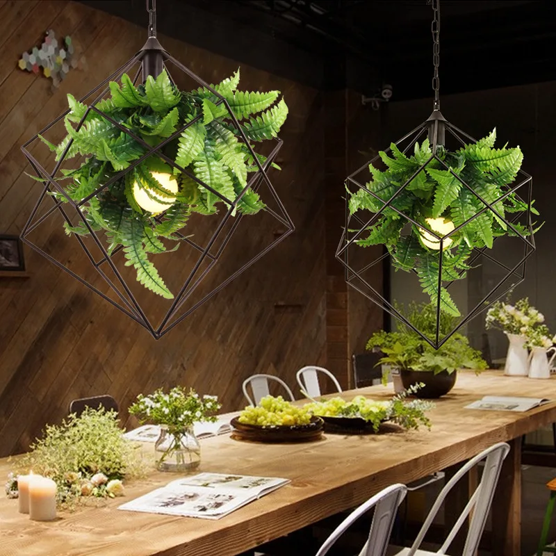 Theme Restaurant Music Bar Droplight Decorative Cdelier In Cafe Green Plant Diamond Pendant Lamp