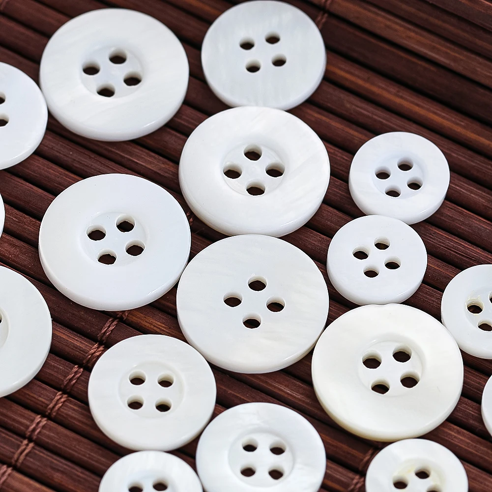 10PCS Natural Shell Buttons Round Mother of Pearl Buttons Embellishment Clothing Decor DIY Sewing Accessories Scrapbooking Craft