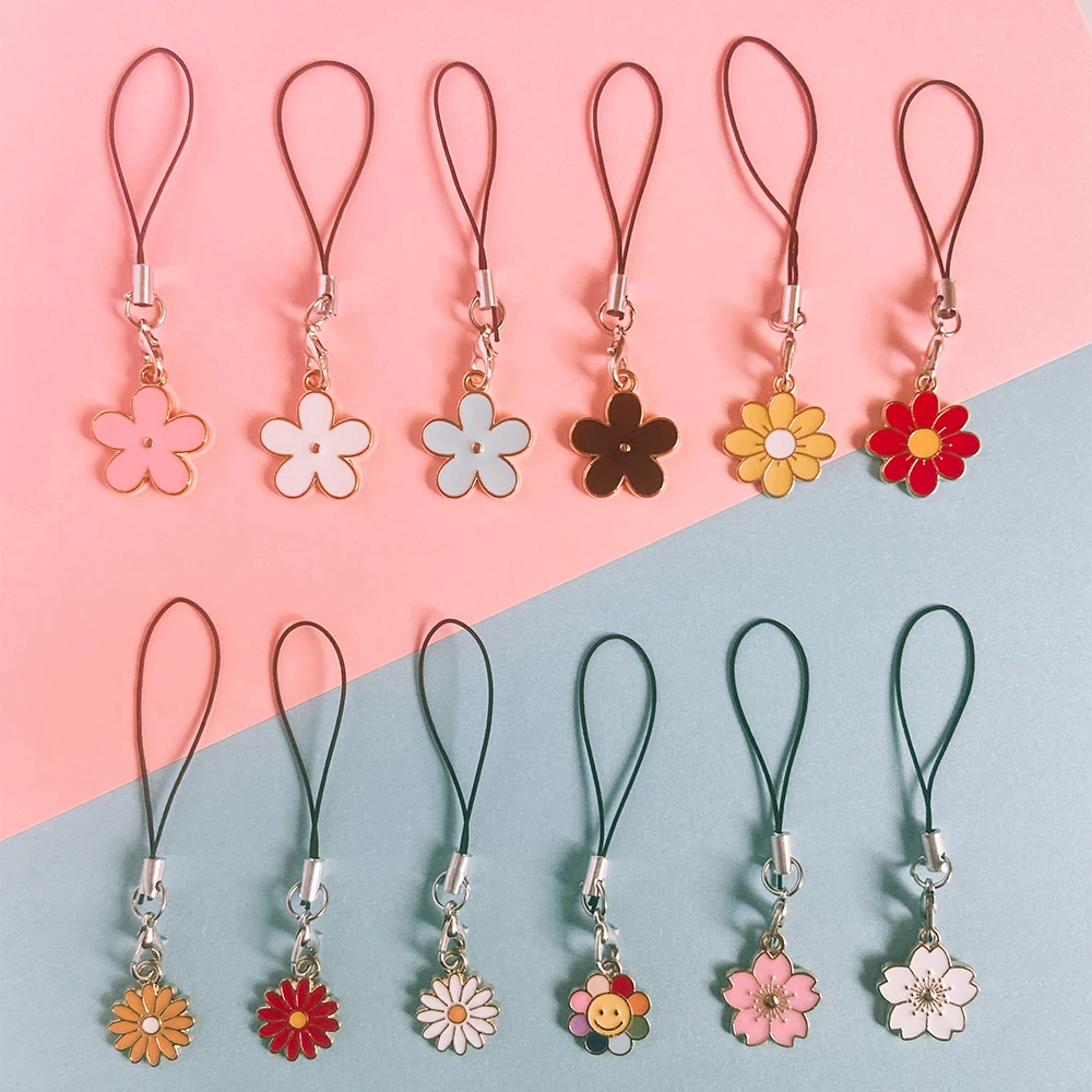 Enamel Flower Lanyard for Phone Case IPhone Huawei Oppo Floral Keychain Strap Bag Pendant Girl Gift Decoration Accessories