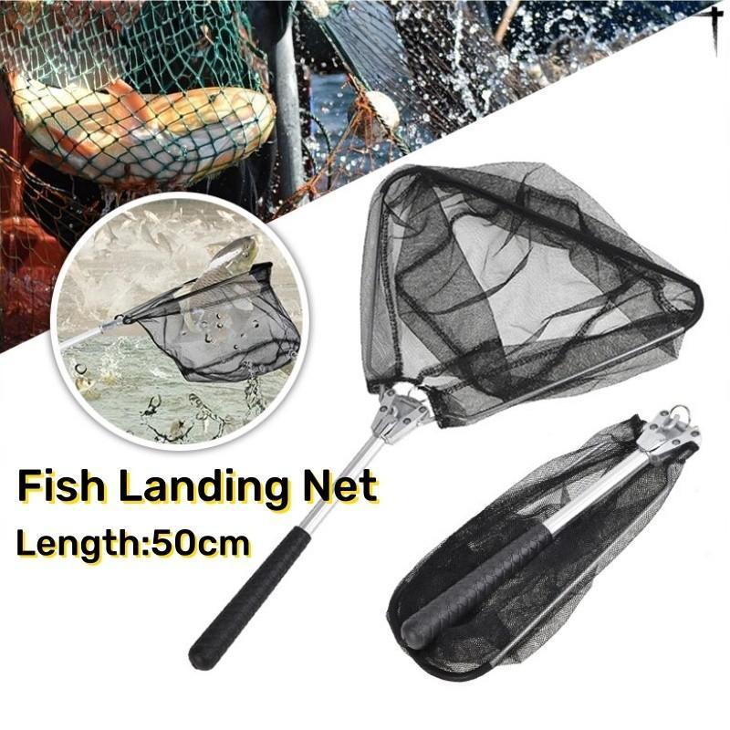  Triangular Pole Folding Fly Landing Net 50cm Foldable Fishing Net Retractable Stainless Steel Fishing Net 