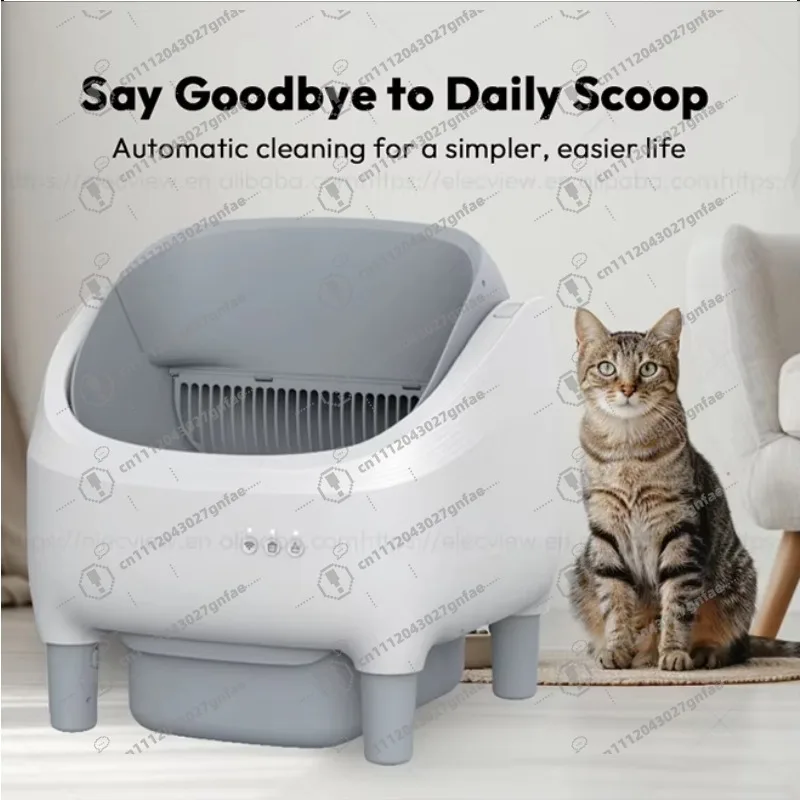 Application Garbage Tray Smart Automatic Self-Cleaning Rotating Wifi Open Top Cat Litter Box with Mat Charming