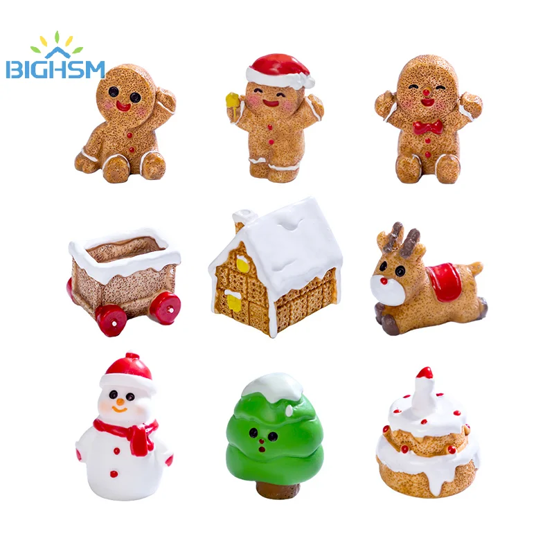 Mini Christmas Ornament Gingerbread Man Snowman Micro Landscape Dollhouse Model Car Interior Home Desktop Decoration