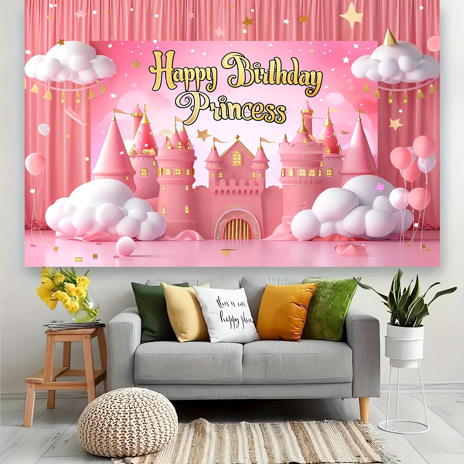 Royal Pink Dream Castle Princess Birthday party background photo Background Shower Photo studio stall background