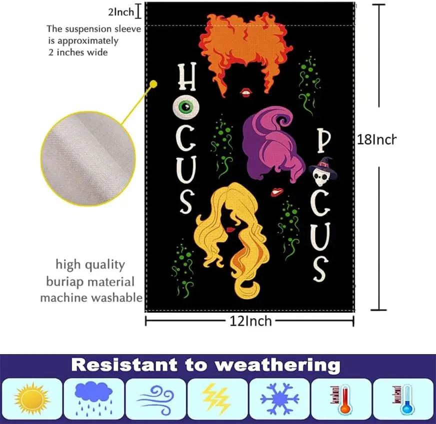 علم حديقة Hocus Pocus للهالوين، صورة ظلية ساحرة سوداء، علم مهرجان الحديقة المزخرف في الهواء الطلق، ديكور موسمي للهالوين FFI #2