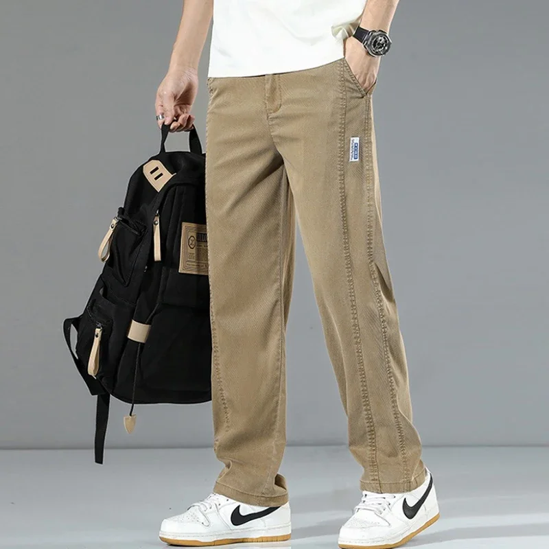 

2025 Autumn Men's Loose Straight Jeans Lyocell Soft Drape Business Casual Trousers Classic Smoke Gray Brand Ice Silk Denim Pants