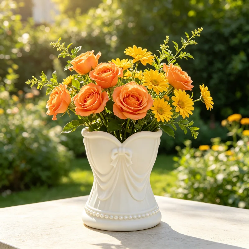 Romantic Butterfly Design Waist-Shaped Decorative Vase, White Tabletop Flower Arrangement Container, Dual-Purpose Vanity Makeup Brush Holder, Cute Tabletop Home Decor Piece