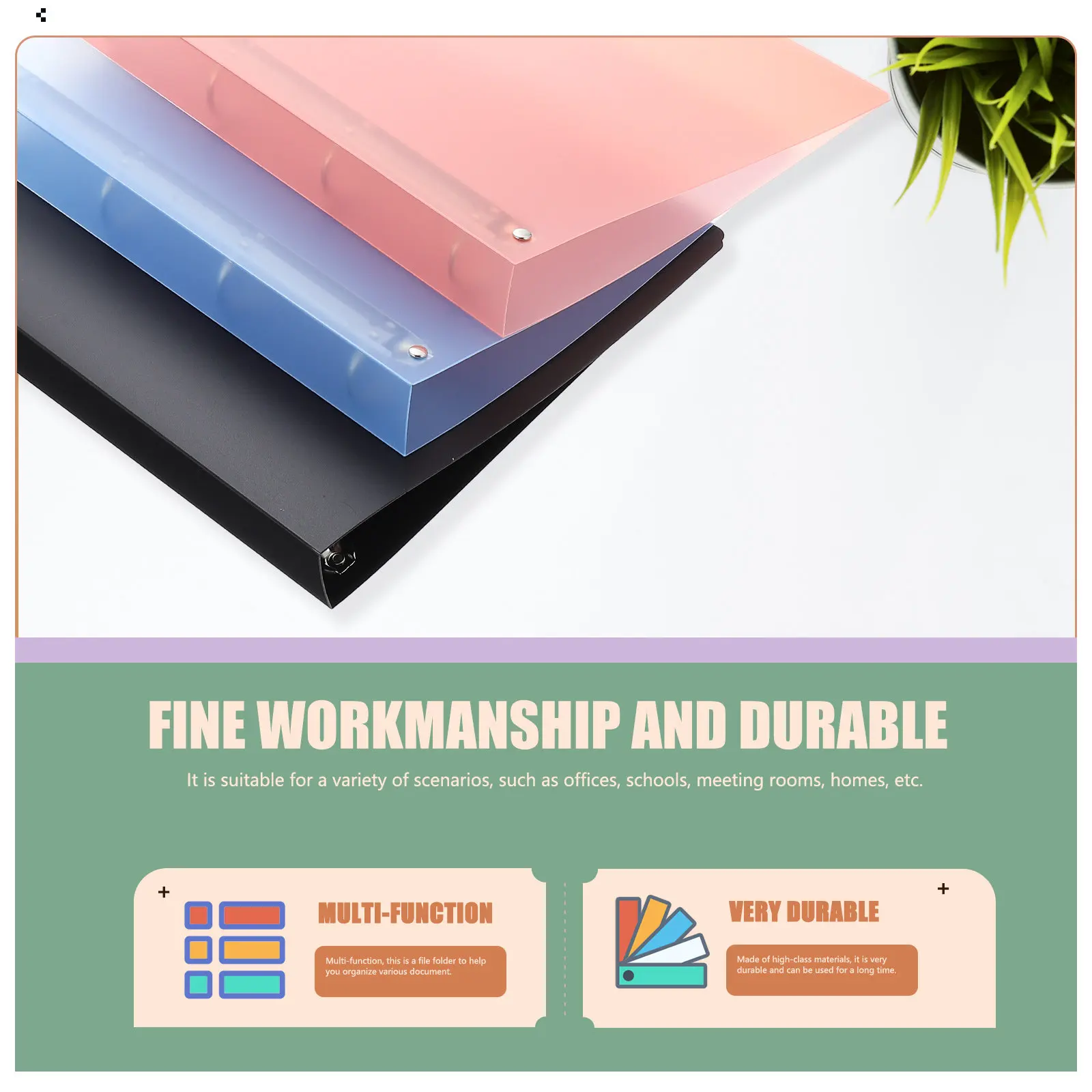 3Pcs D-Ring A4 File Folders Clear Plastic Folder Organizers for Exam Papers Office Documents School Use Lightweight Portable