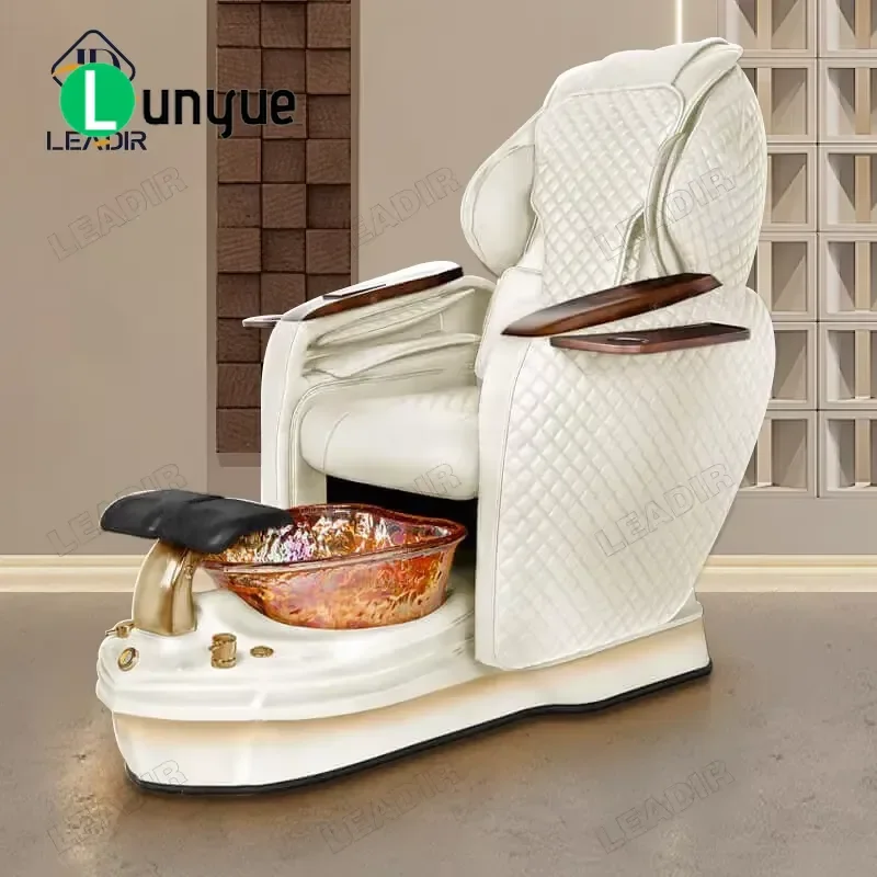 Modern White PU Leather Pedicure Chair with LED Light for Beauty Foot Spa Manicure Massage Furniture Comfortable Design