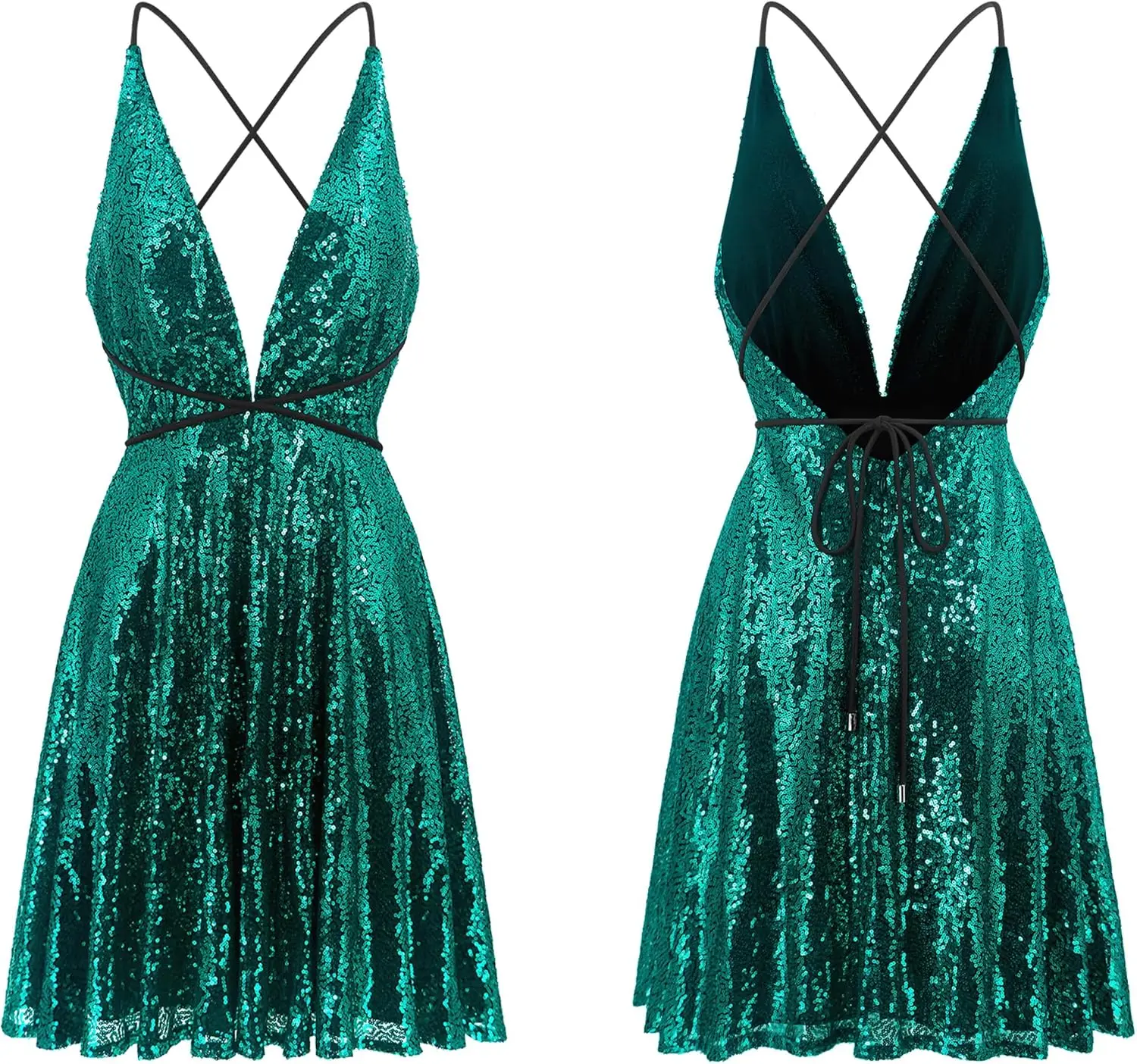 Robe à paillettes pour femmes, bretelles Spaghetti, Sexy, décolleté en V profond, dos nu, paillettes, soirée, patineuse, balançoire, Mini robe de cocktail