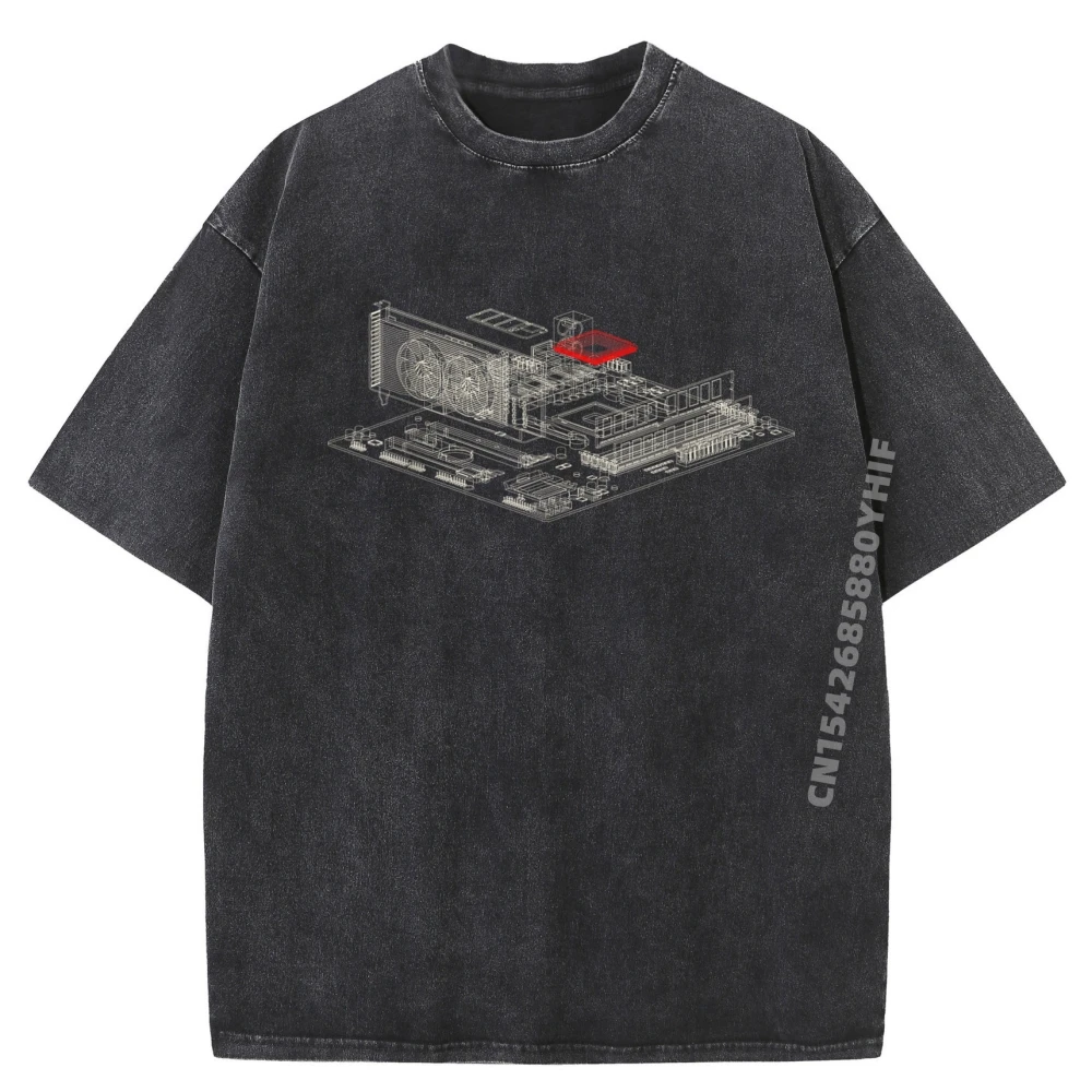 

Graphics Card Wireframe Computer Gpu It Tech Geek Nerd Graphic Tee Cotton Summer Shirt Retro Washed Tops & Tees Creative
