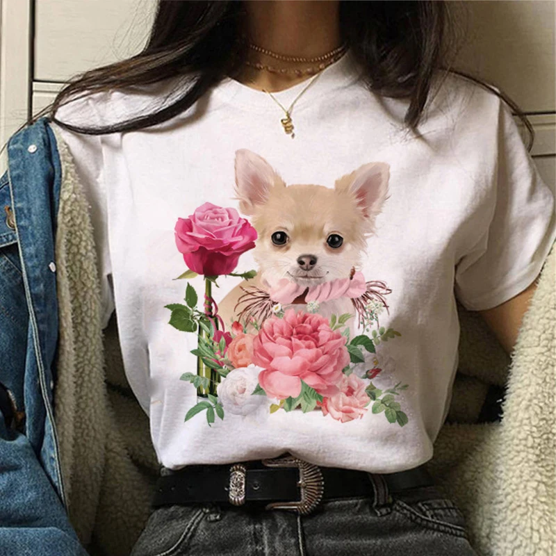 Chihuahua T Shirt Women Kawaii Dog Print Ladies Tee Tops  Fashion Animal 90s Tshirt Aesthetic Cartton Harajuku Female T-shirt