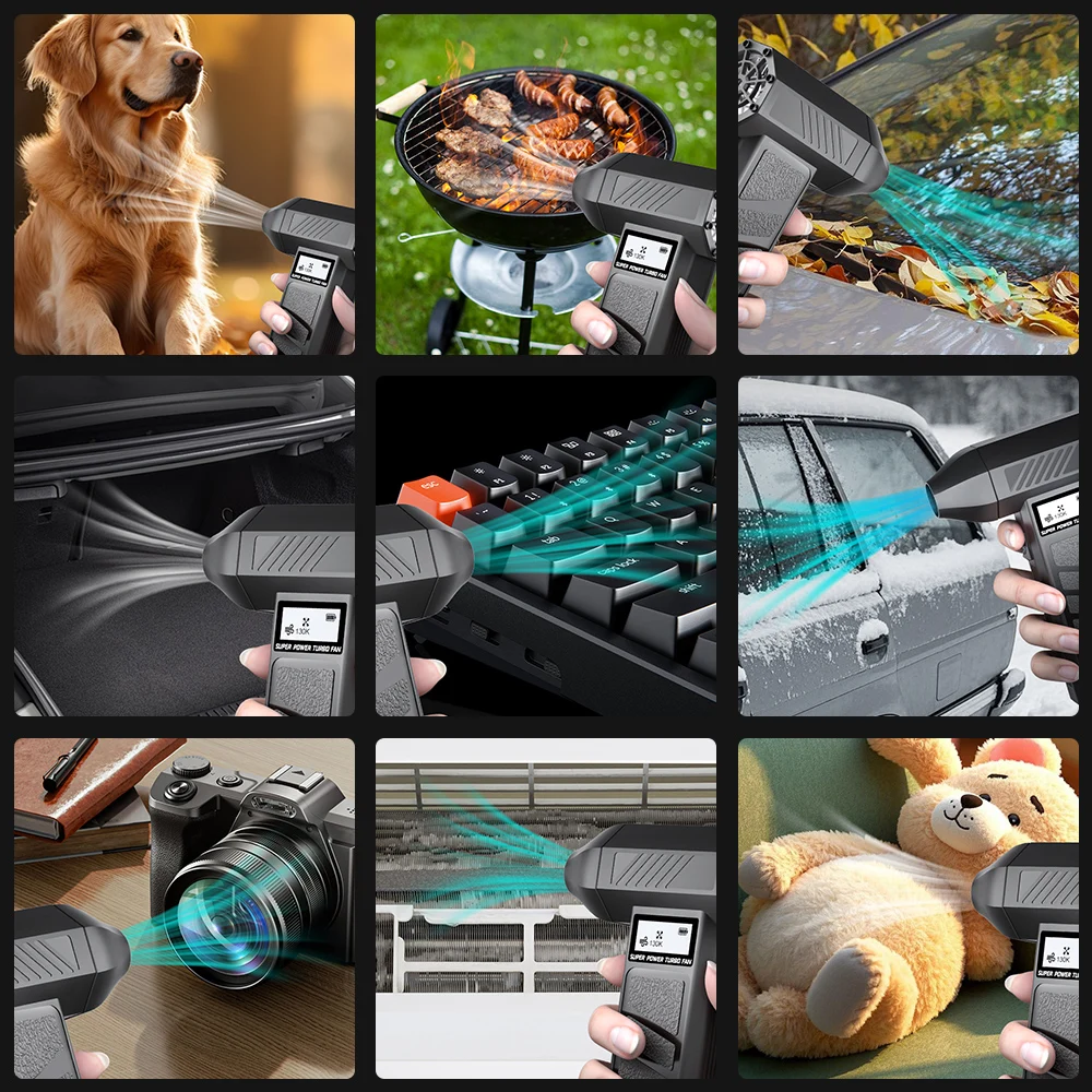 مروحة توربو نفاثة للسيارة، منفضة هواء كهربائية لنفخ الثلج 130000   أداة منفاخ التنظيف المحمولة ذات 4 تروس قابلة للتعديل من النوع C