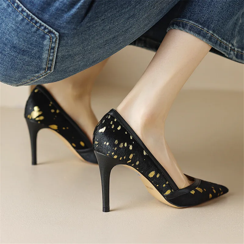 2023 Horsehair High Heels Spring/summer Woman Shoes Thin Heel Pointed Toe Shoes Women Pumps Stiletto Handmade Shoes for Women