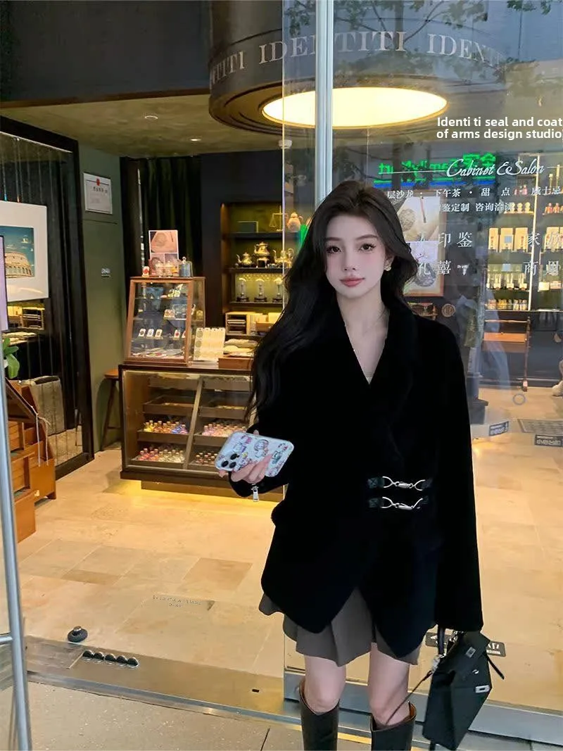 Pelliccia di agnello ebano tono freddo Jaet Cappotto invernale da donna in pelle integrata Thiened Cappotto in pelle eepskin Coreano Sle Pendolarismo Vento