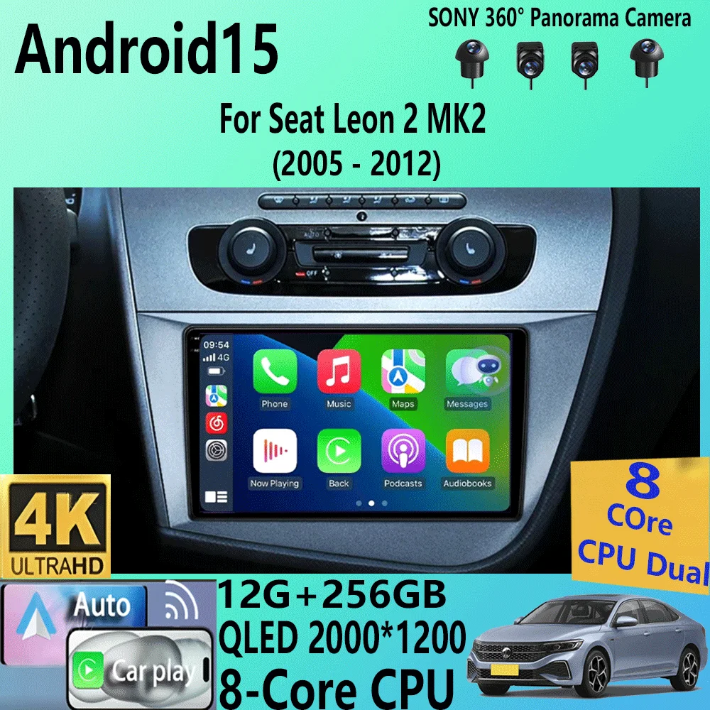 

Автомобильный радиоприемник Android 15, навигация, GPS Carplay для Seat Leon 2 MK2 2005-2012, мультимедийный видеоплеер, стерео DSP 360, камера Wi-Fi 4G