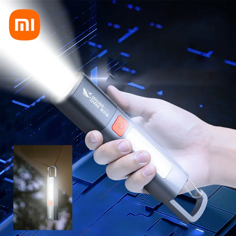 Xiaomi Lachende Haai Buiten Zaklamp Draagbare Sterke Licht Variabele Focus Met Schijnwerper Zijlichten Home Camping Zaklamp