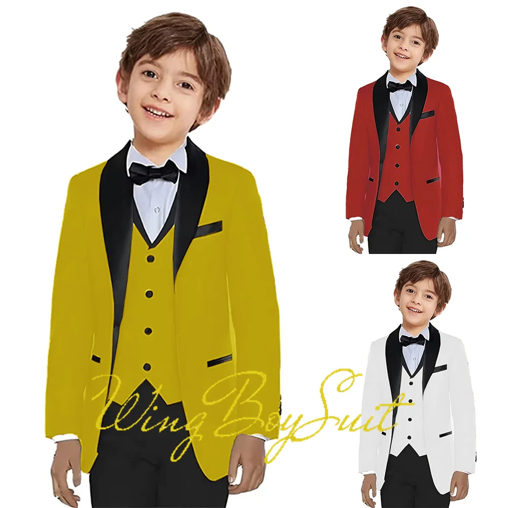 Yellow Boys Suit Wedding Tuxedo Slim Fit 4 Piece Set Jacket Vest Pants Bow Tie Shawl Collar Blazer for Kids