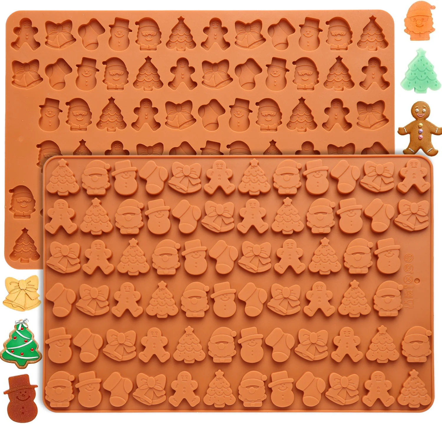 1 PCS Mini Christmas Candy Molds, Chocolate Mold, Tree Santa Snowman Stocking Bell Gingerbread Shape Gummy Making, Food Grade