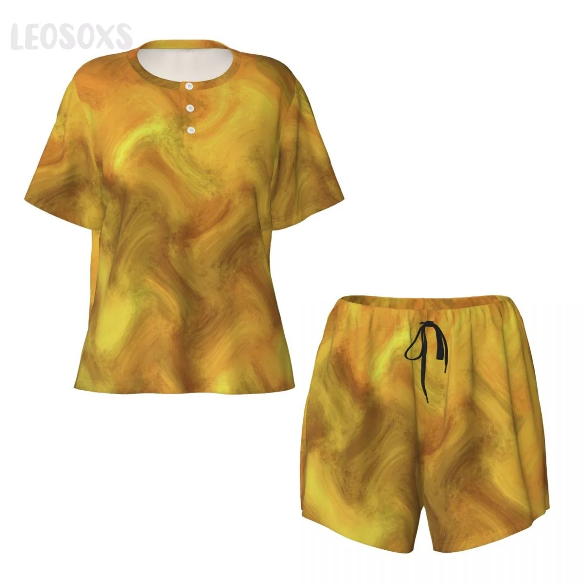 

Summer Women Sleep Lounge Pajama Gold Wheat Short-Sleeved Sets Sleepwear