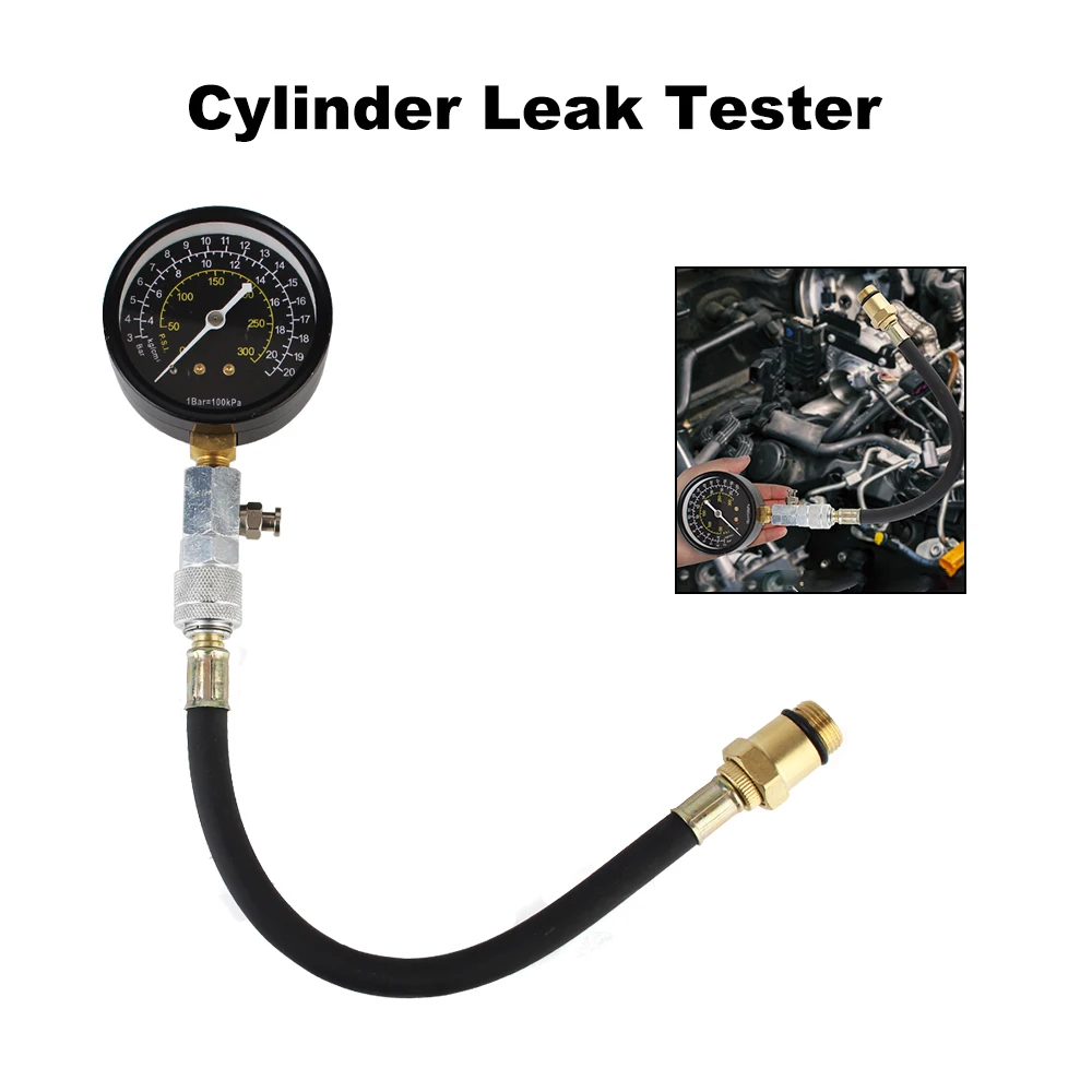 Engine Cylinder Leak Tester Pressure Gauge Compression Leakage Detector Kit Set Cylinder Leak Detector