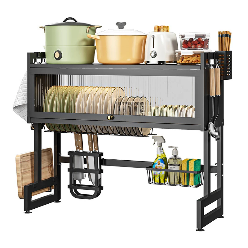 

Dish rack over kitchen sink, with lid rack, organizer, drain plate, dish rack