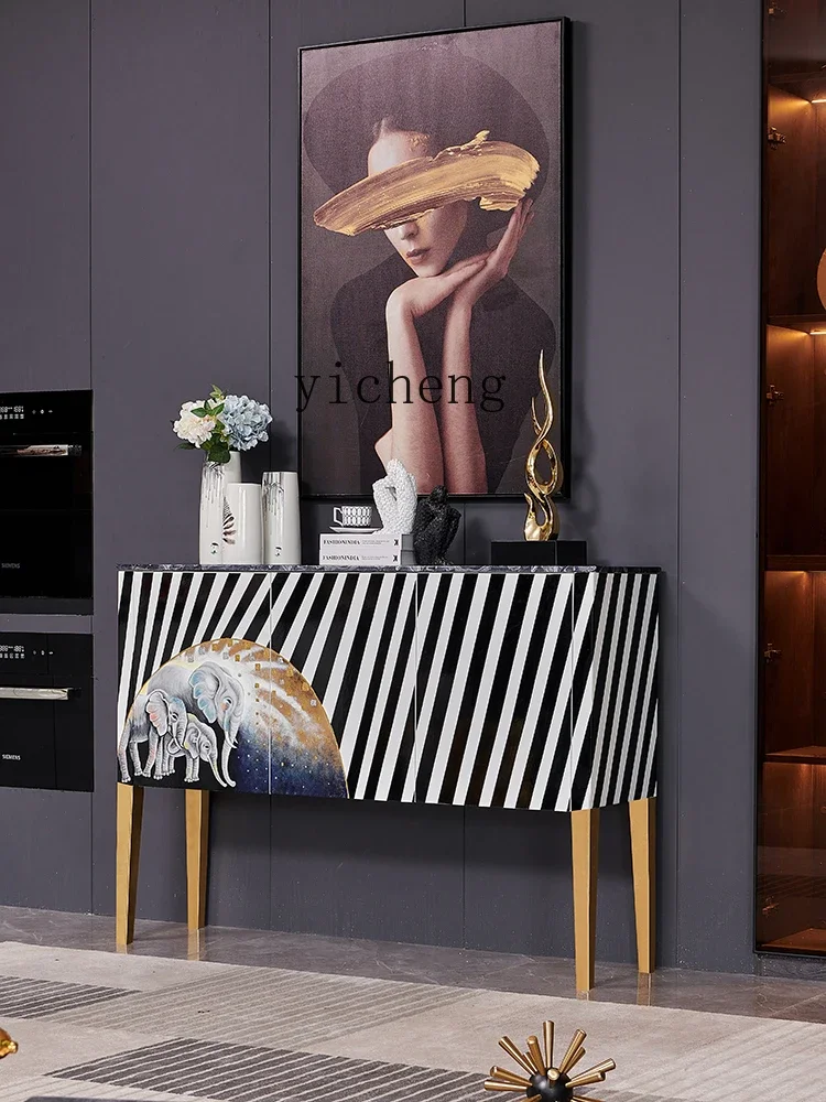 

l2 light luxury marble high-end storage solid wood door hall entrance partition side cabinet