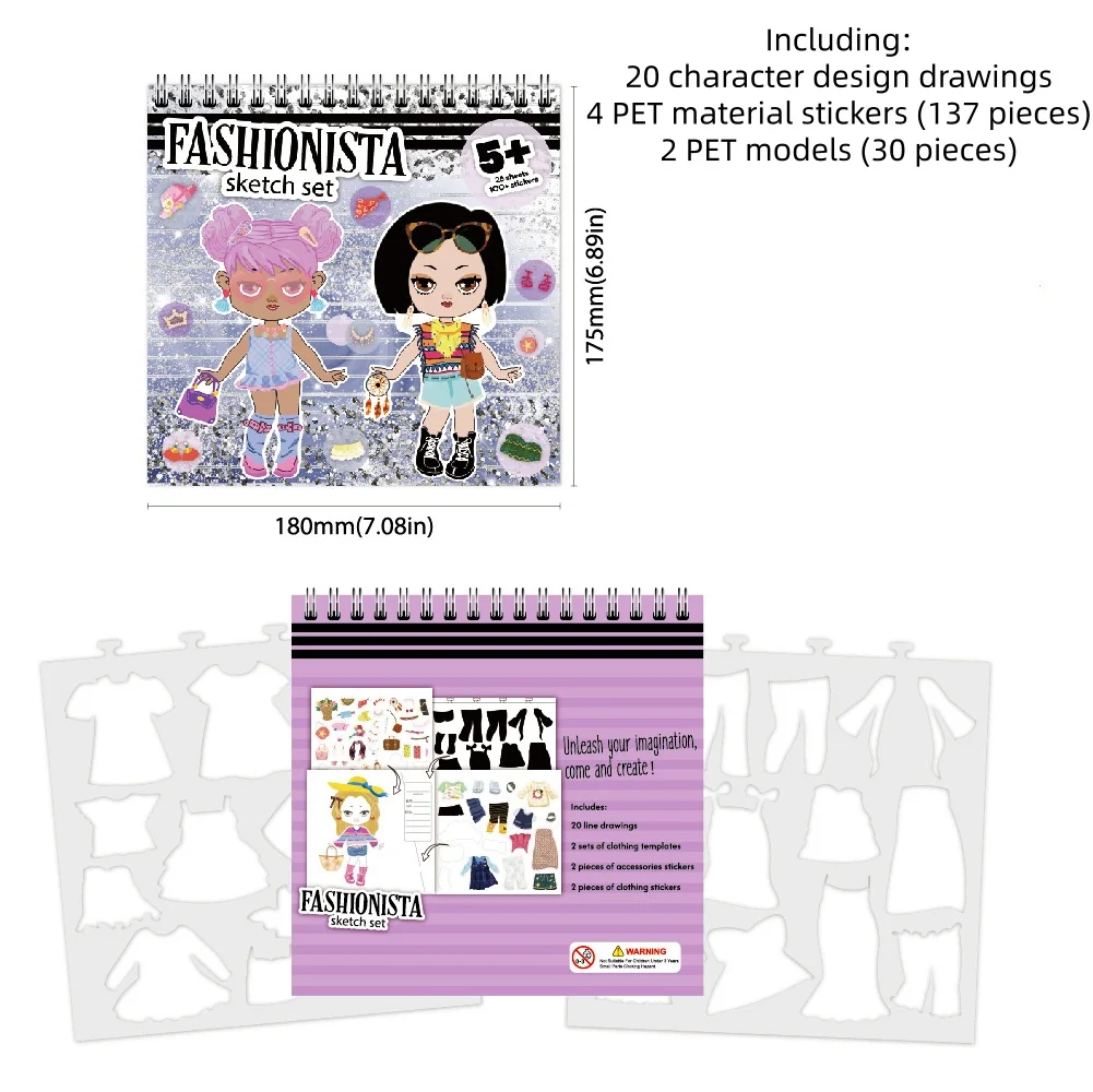 Bview Art Girls Fashion Design Sticker Kit: 100+ Stickers & Coloring Pages for Aspiring Young Designers