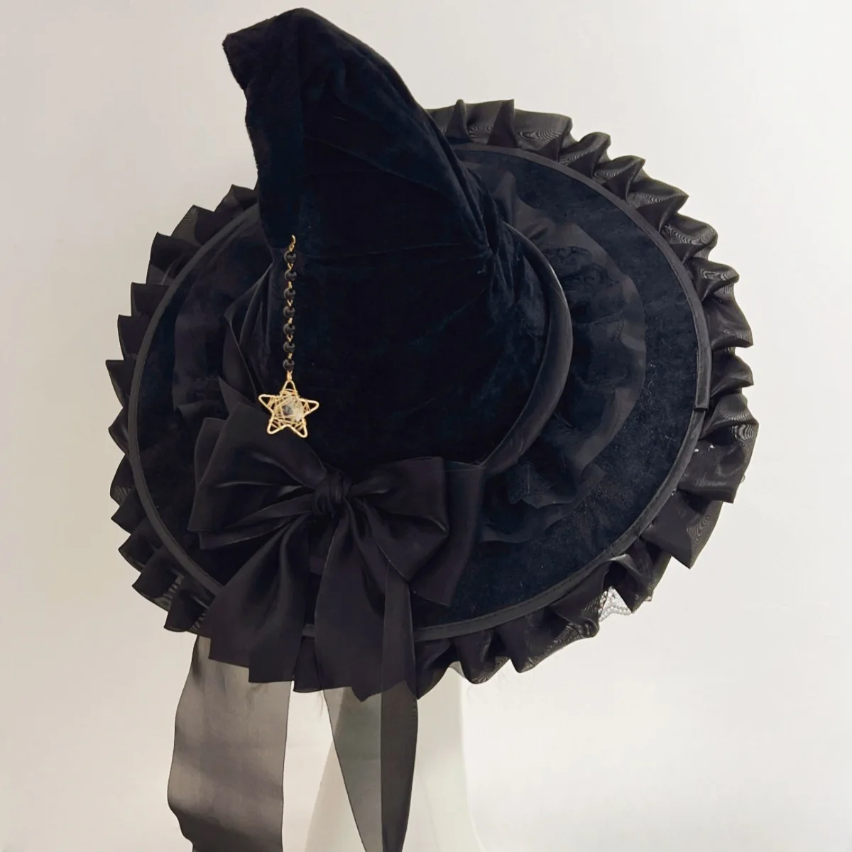 

Harajuku Women’s Girls Gothic Handmade Bowknot Fleece Lace Halloween Witch Devil Hat Lolita princess Ladies Wizard Hat