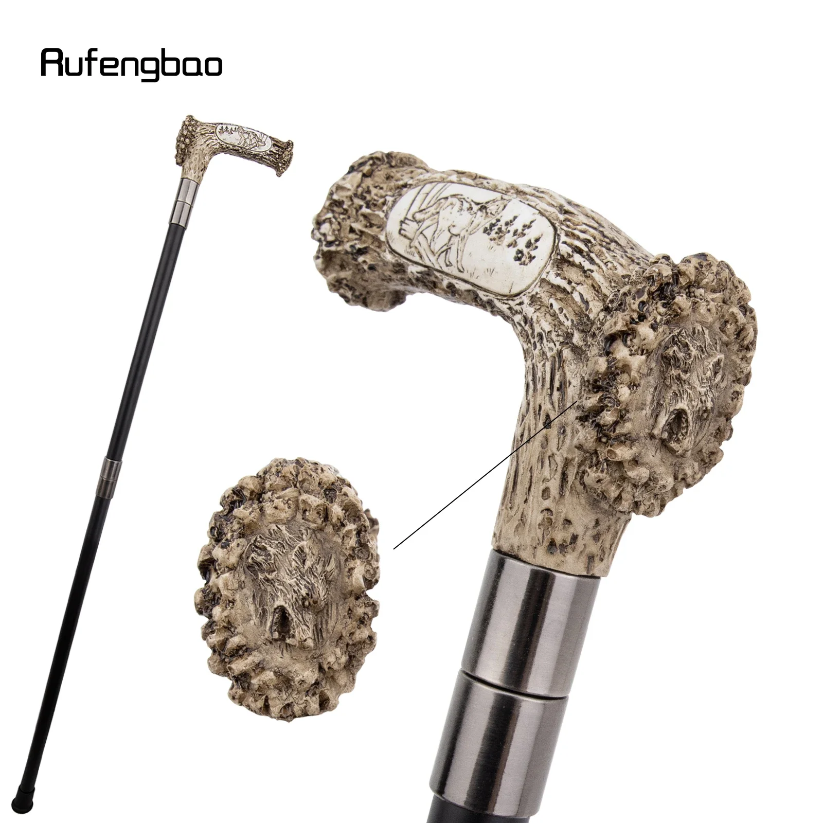 Testa di radice di albero di lupo in resina argentata Canna da passeggio Bastone in acciaio decorativo di moda Gentleman Elegante manopola di canna cosplay Crosier 94 cm