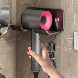 Soporte para secador de pelo, estante de baño de pared sin perforación, soporte de plástico para secador de pelo con caja de almacenamiento, soporte para soplador de inodoro