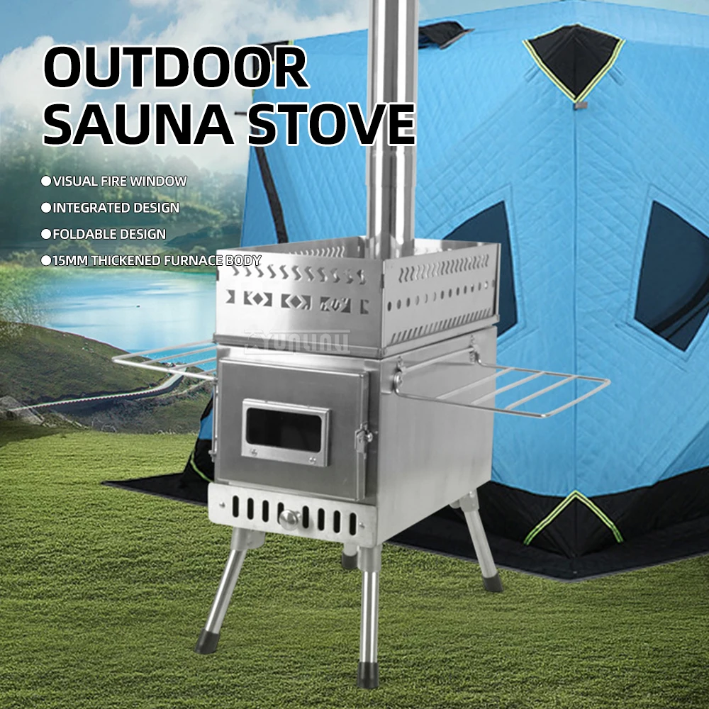 

household Stainless Steel Sauna Stove, Foldable Camping Tent Wood Burning Stove, Portable Firewood Stove
