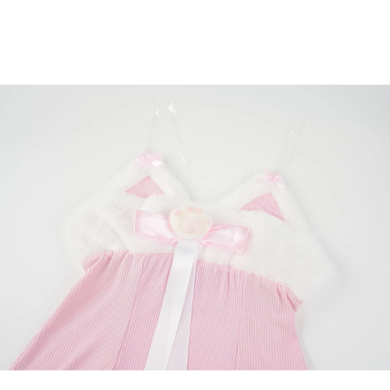 Anime Sexy Plush Pink Dress Cute Girl Cosplay Costume Loli Nightdress Halloween Uniform Cat Role Play Outfits Performance Dress