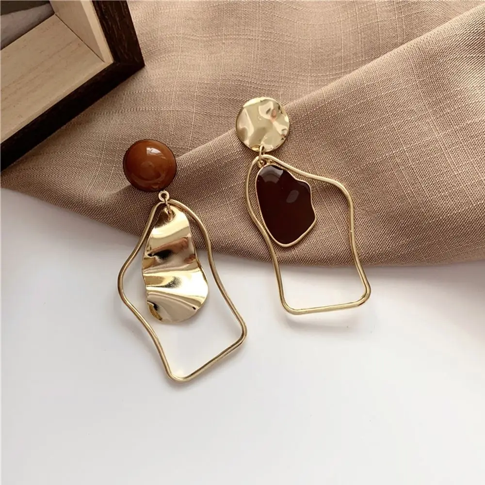 Flashbuy Women Metal Dripping Oil Vintage Jewelry Drop Earrings Irregular Asymmetrical Earrings