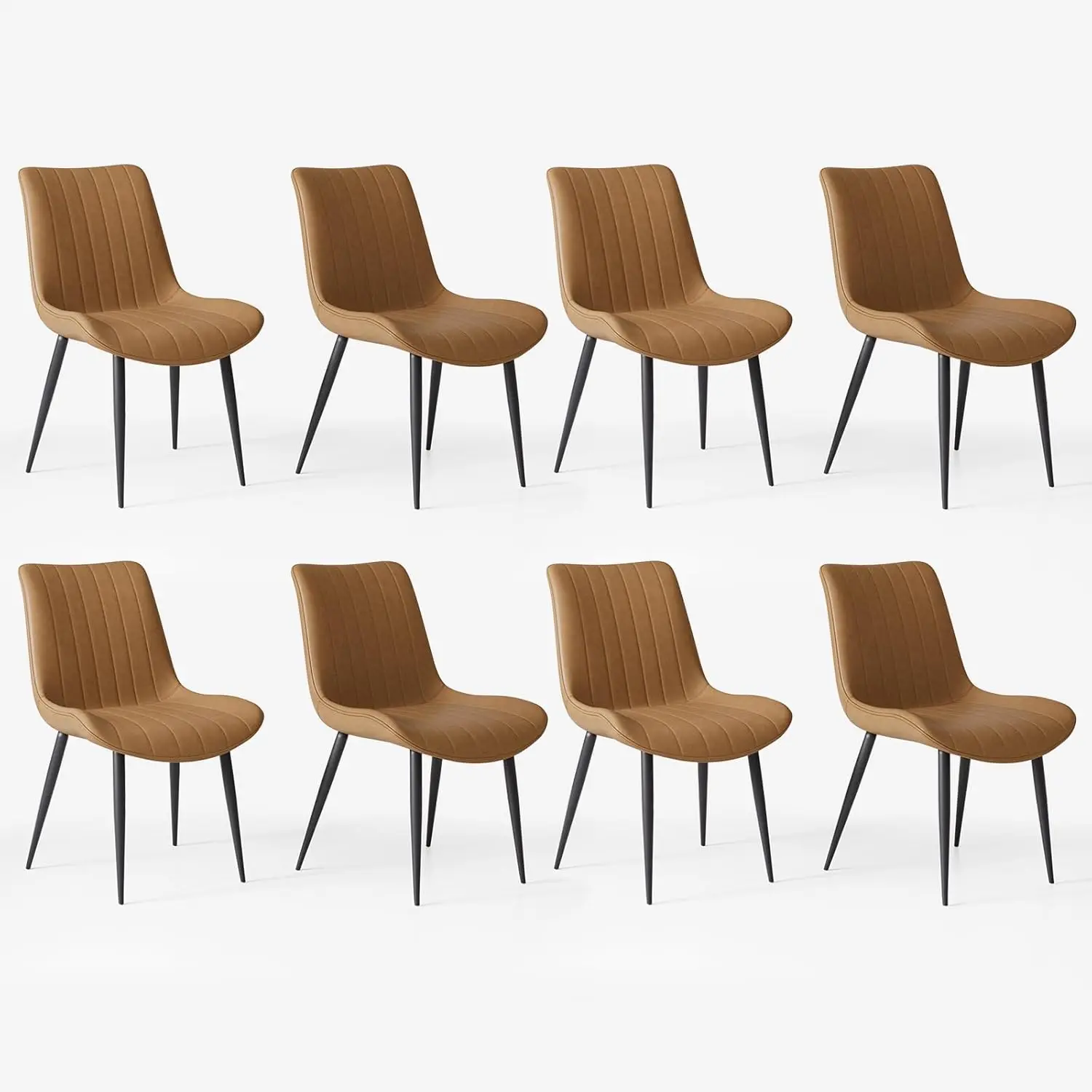 

Faux Leather Dining Chairs Set 8 Cushioned Black Metal Legs Kitchen Restaurant, Custom