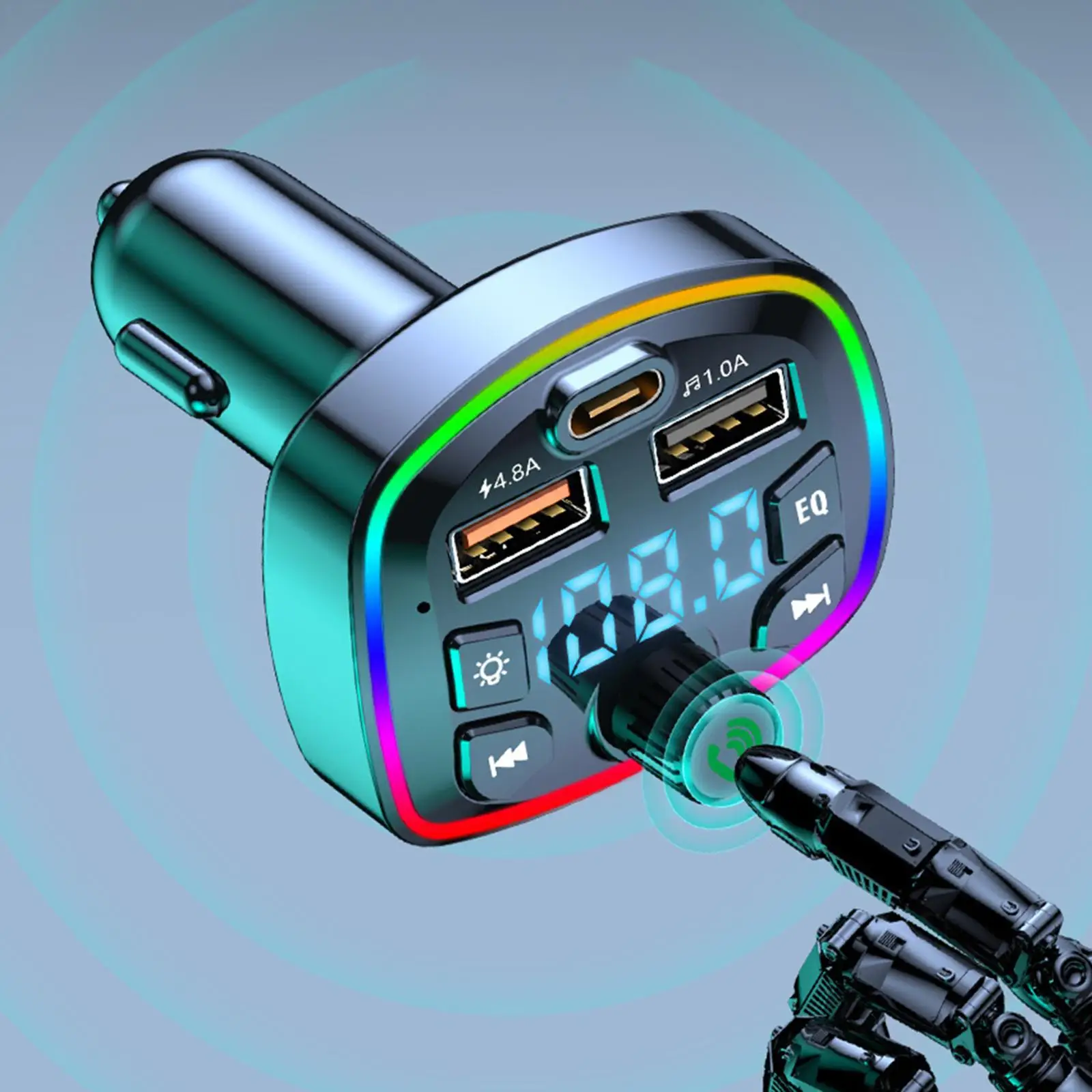Bluetooth 5.0 Car FM Transmitter EQ Bass Modulator Dual USB Charger LED Display for Universal Wireless Audio
