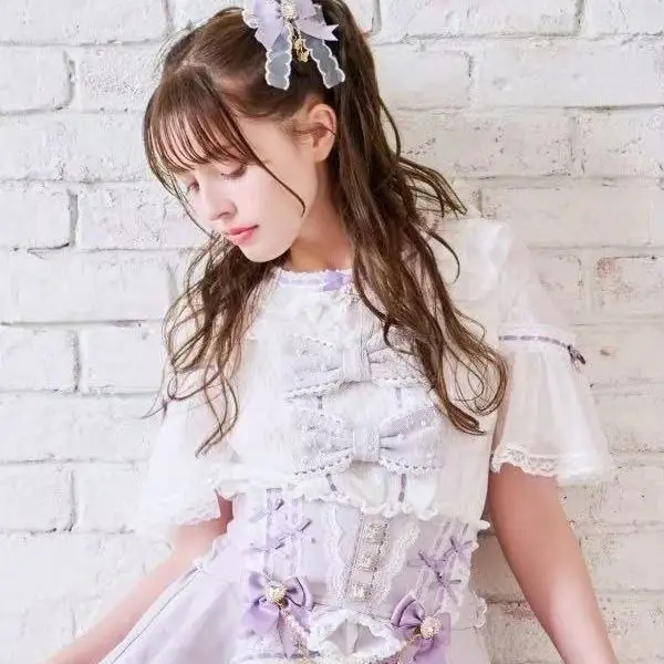 2025 New Japanese Style Liz Shirt and Skirt Mine Mass-Produced Sweet Big Bow Puff Sleeve Lolita Shirt Woman's High Waist Skirt