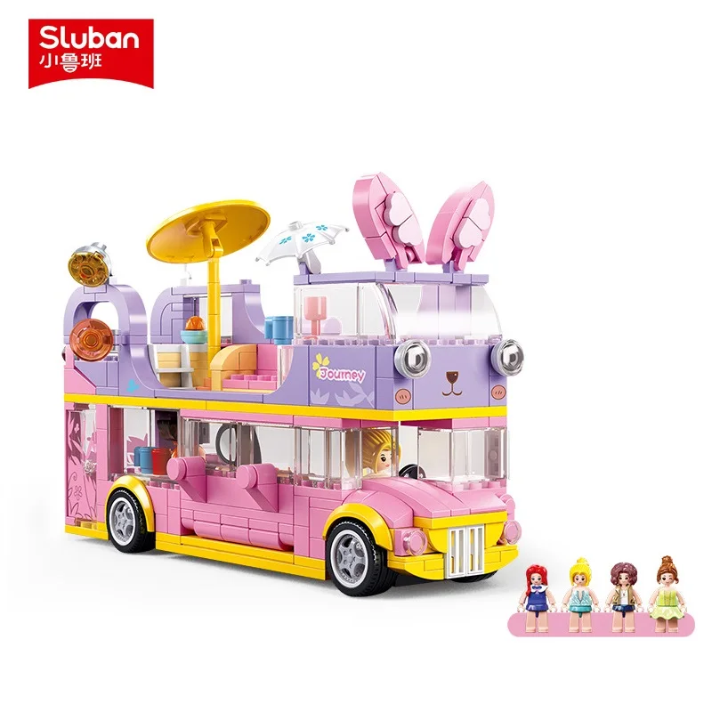 

412PCS Sluban Rabbit Bus Camping Party Music RV Building Block Kids DIY Educational Bricks Toys Gift For Children Girls