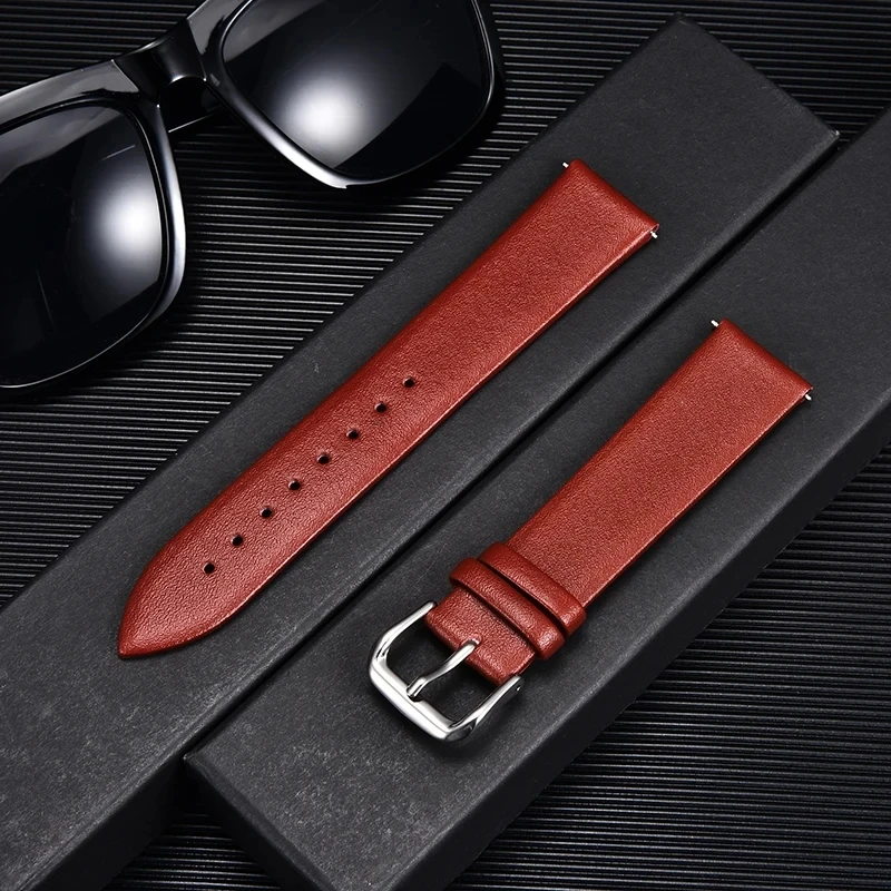 Ultra-thin Calfskin Leather Watchbands Men Women Bracelet Watch Accessories Replacement Straps 16mm 18mm 20mm 22mm