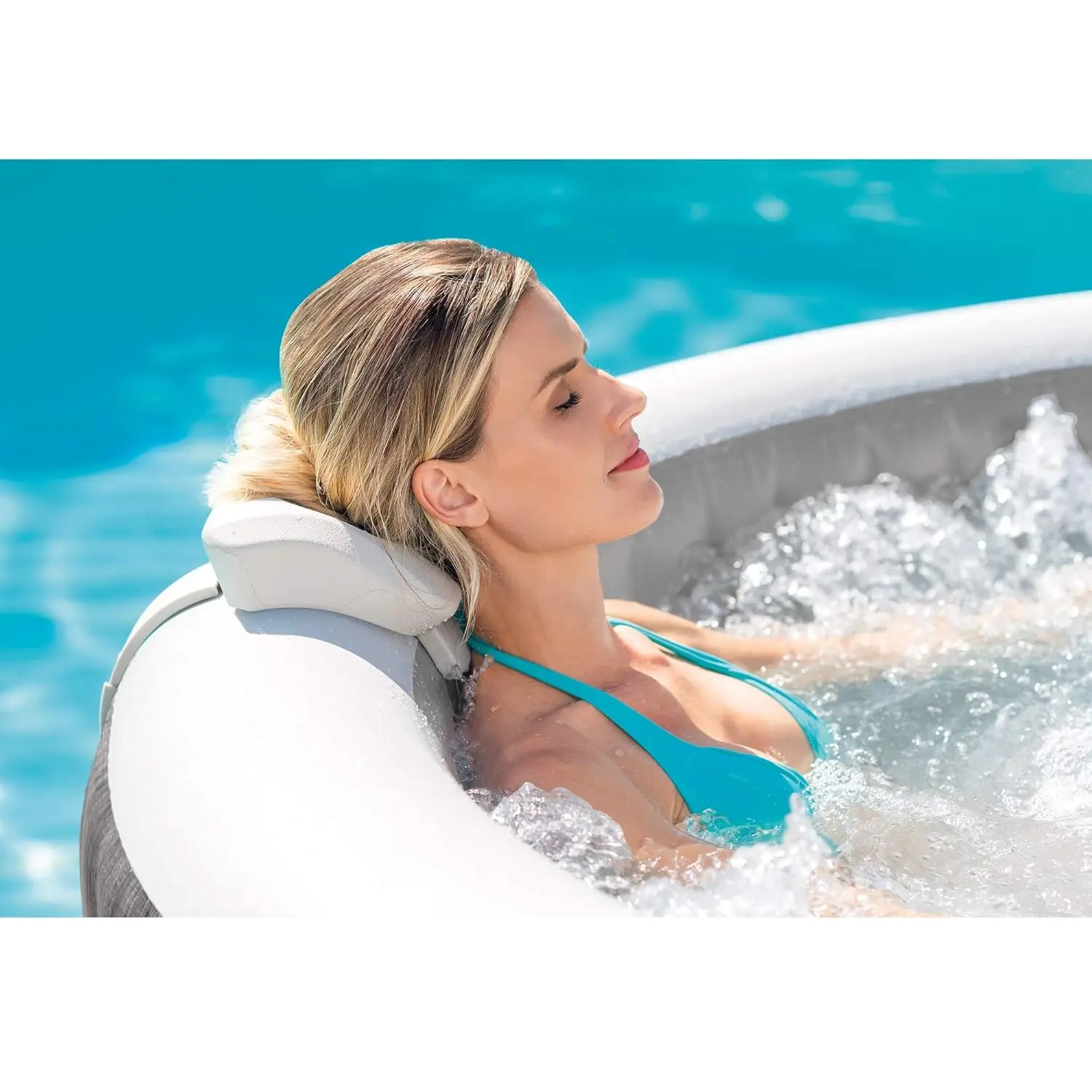 Greywood Deluxe 4 Person Outdoor Portable Inflatable Hot Tub Spa with Multi-Color LED Light, Foam Headrests, and, Customized view 6
