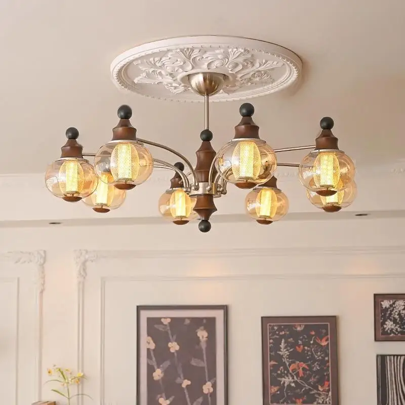 

Living room main light retro walnut color study dining room bedroom eye protection chandelier