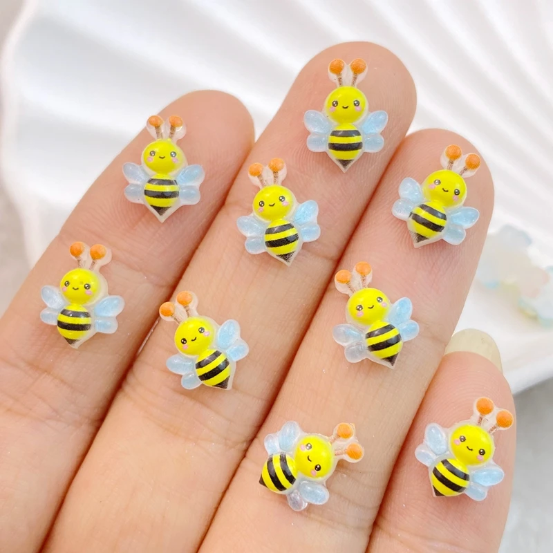 Mini Bee Series de dibujos animados de resina, piezas de espalda plana, adornos para lazos para el cabello, accesorios, 50 piezas