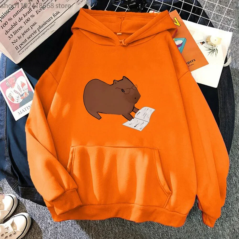 Capybara Hoodies Very Cute Studious Sweatshirt Kawaii  Mens Clothing Y2k Hoodie Pullover Long Sleeves Tops Winter Clothes Women