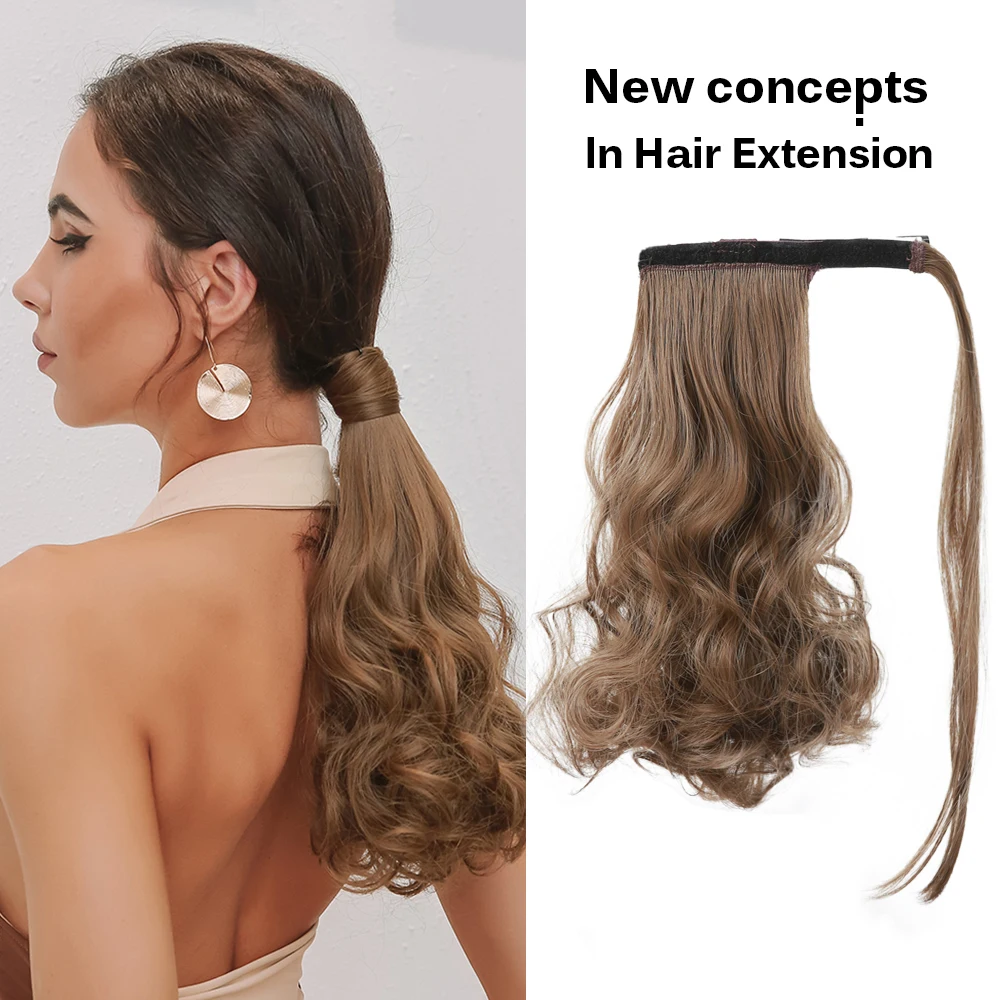 Honey Brown Ponytail Extensions Short Curly Daily Synthetic Ponytail Wrap Around Brown Hair Pieces for Women Easy Wear 14 inch