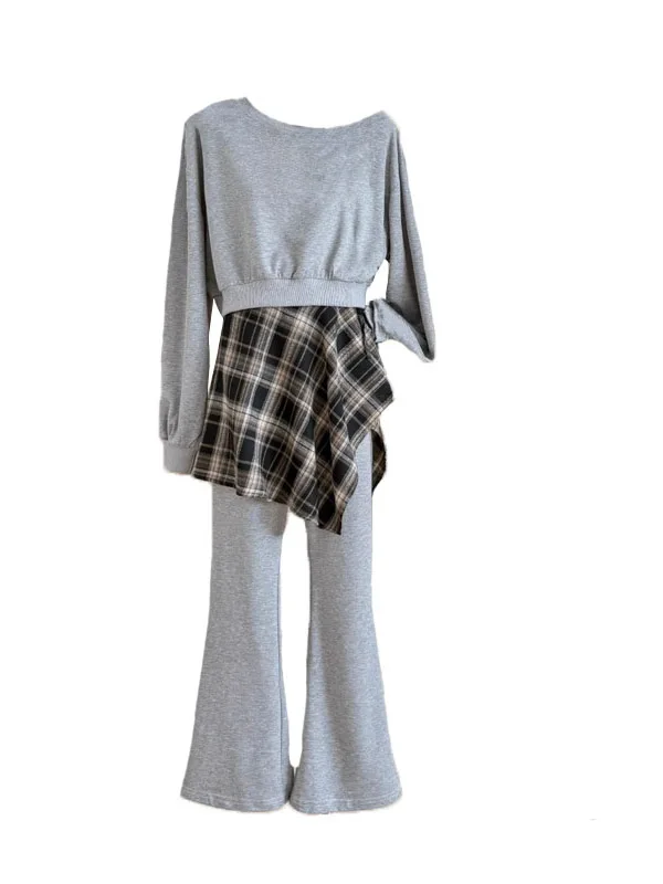 

plus Size Korean Sle oulder Bared Long Sve Sweatirt Women's Casual Pants Set High Waist Spring New plus Size Sister