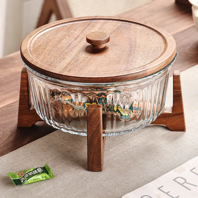 

Glass Dried Fruit Tray Household Living Room Coffee Table Nut Plate Sealed High-Grade Snack Candy Storage Box Fruit Plate