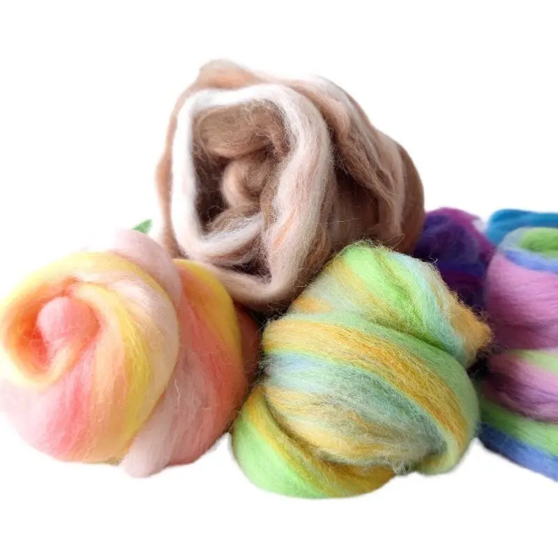 Wool Felt Fancy Colored Wool Felt Mixed Color Wool Strips Yarn Clusters Skin Friendly Poking Le Blended Dyeing Multi Color Serie