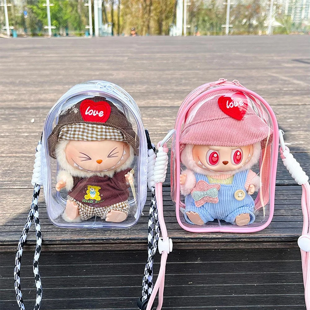 

Doll Storage Bag Outdoor Waterproof Portable Transparent Plush for Labubu Doll Display Decorative Handbag