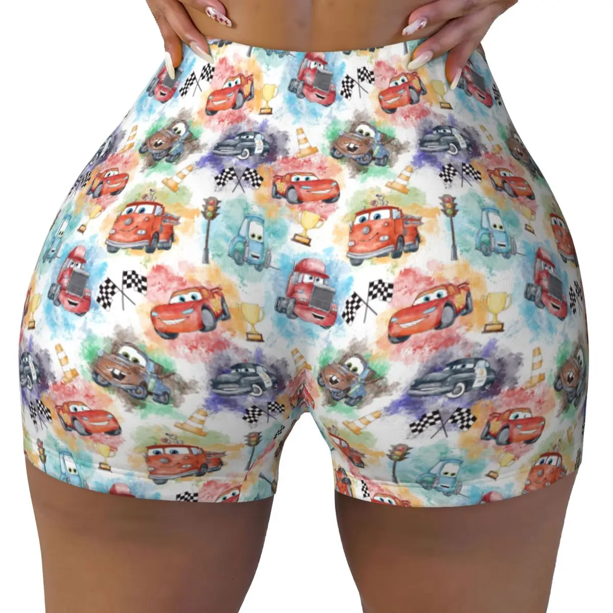 

Пользовательские мультяшные 95 гоночных машин Королевство анимационный узор байкерские шорты для бега в тренажерном зале женские спортивные шорты для йоги