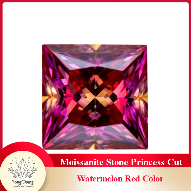 

Moissanite Stone Princess Cut Watermelon Red Color Lab Grown Diamond Charms DIY Jewelry Making Materials with GRA Certificate